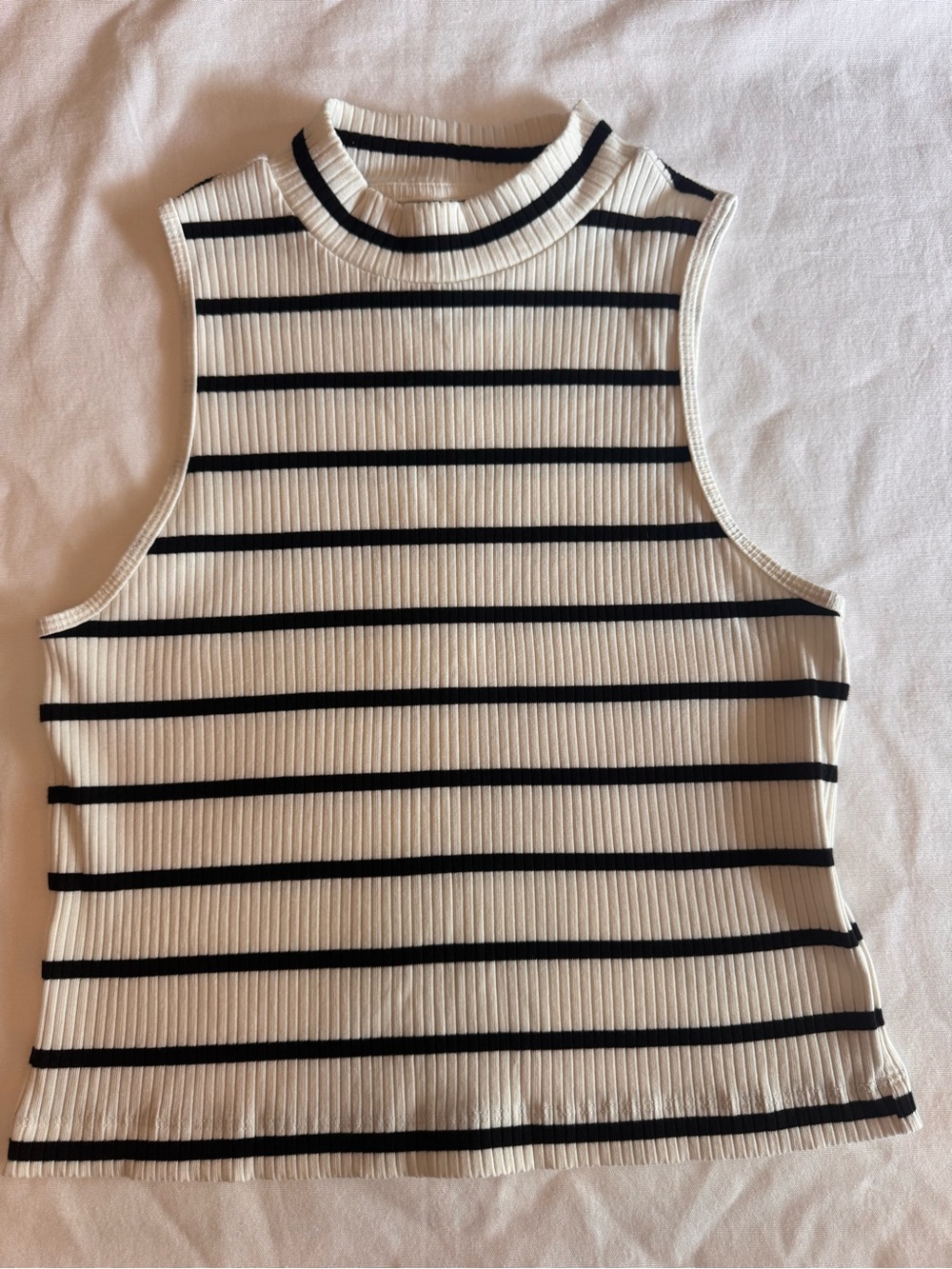 Old Navy Ribbed Mock Neck Tank - White & Black Stripes